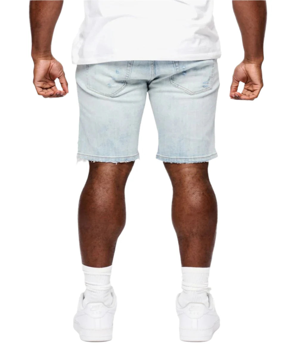 Anom Light Wash Distressed Denim Shorts – Raw Hem Streetwear Fit