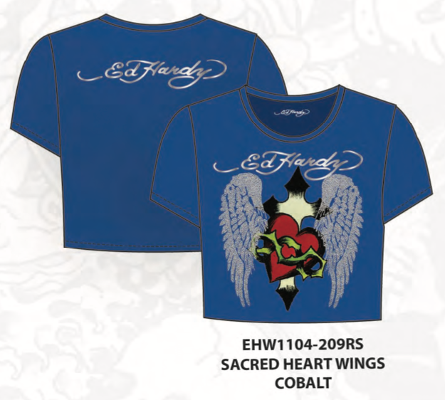 Ed Hardy Sacred Heart Wings Rhinestone Baby Tee