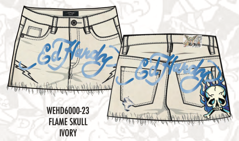 Ed Hardy Flame Skull Denim Mini Skirt