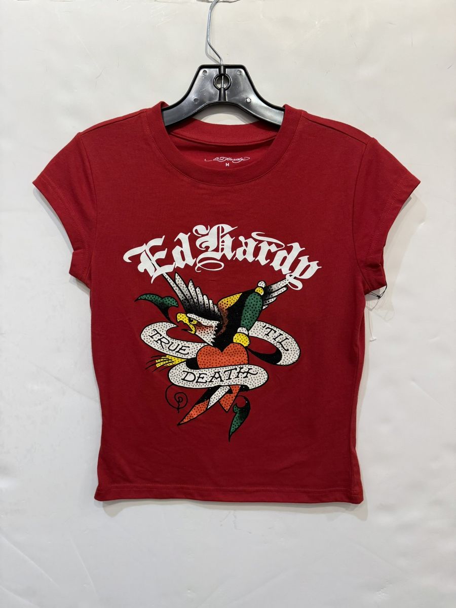 Ed Hardy Love Skull Rhinestone Cap Sleeve Tee