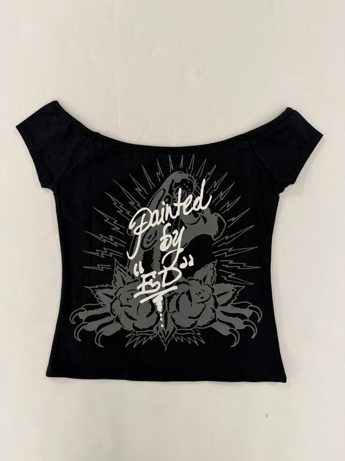 Ed Hardy Leopard Panther Off Shoulder Top