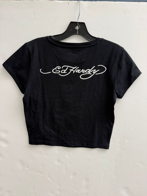 Ed Hardy Sacred Heart Wings Rhinestone Baby Tee