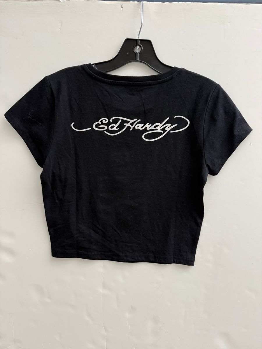 Ed Hardy Sacred Heart Wings Rhinestone Baby Tee