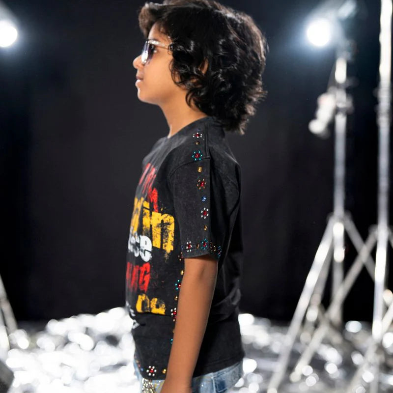 Elite Premium “Built From Nothing” Kids Rhinestone T-Shirt – Statement Graphic Tee