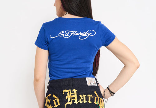 Ed Hardy Sacred Heart Wings Rhinestone Baby Tee