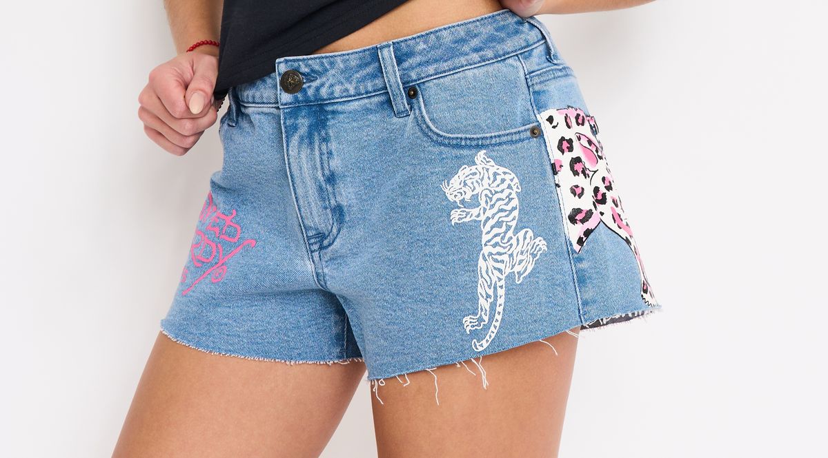 Ed Hardy Pink Leopard Denim Shorts
