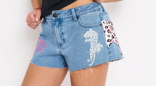 Ed Hardy Pink Leopard Denim Shorts