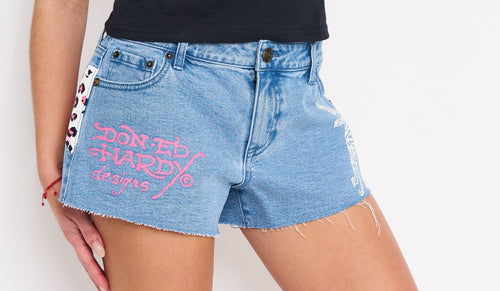 Ed Hardy Pink Leopard Denim Shorts