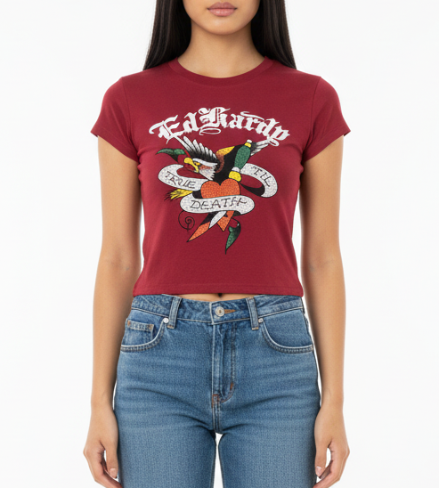 Ed Hardy Love Skull Rhinestone Cap Sleeve Tee