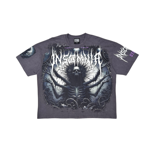Stray Acid Washed Digital Print Metal Stud Trim T-Shirt