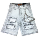 Elite Premium Denim Flint Embellished Denim Shorts – Grey Wash