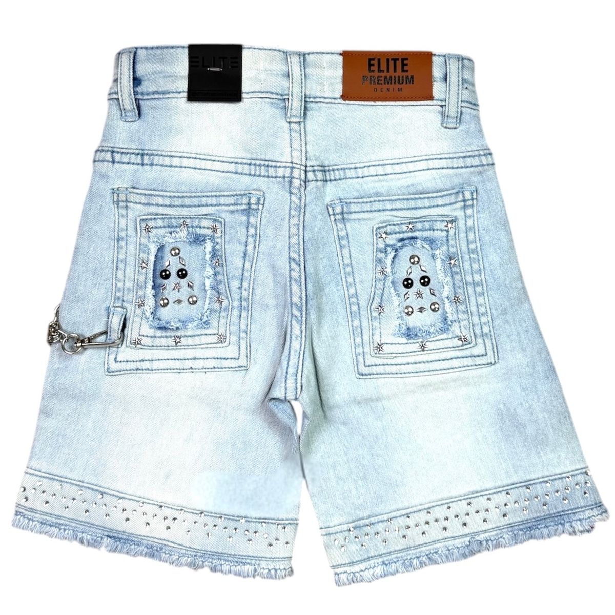 Elite Premium Denim – Flint Embellished Denim Shorts Ice Wash