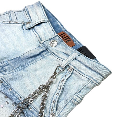 Elite Premium Denim – Flint Embellished Denim Shorts Ice Wash