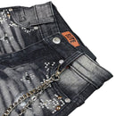 Elite Premium Denim Faded Embellished Denim Shorts – Black Wash