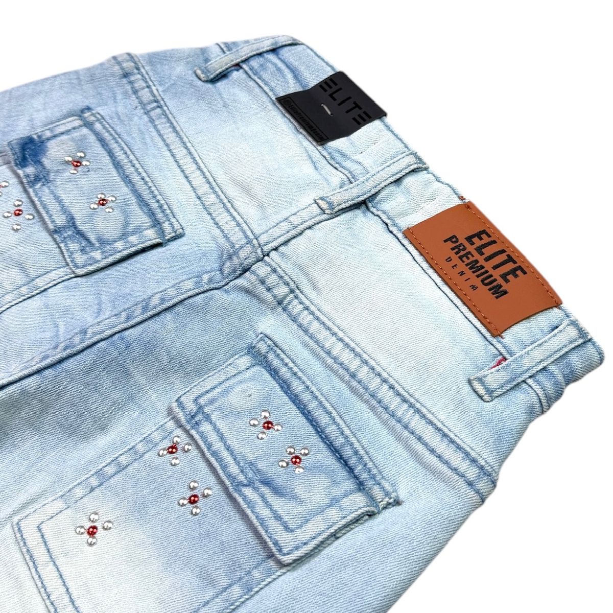 Elite Premium Denim – Winners Embellished Denim Shorts Ice Wash