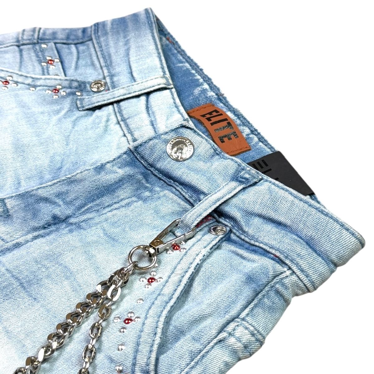 Elite Premium Denim – Winners Embellished Denim Shorts Ice Wash