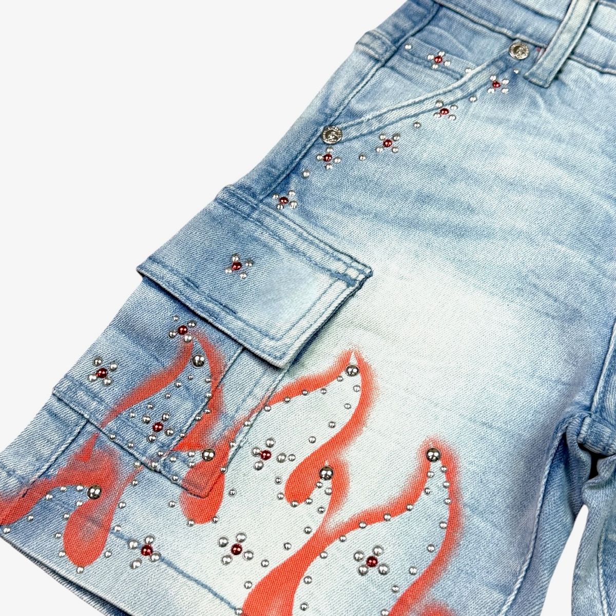 Elite Premium Denim – Winners Embellished Denim Shorts Ice Wash