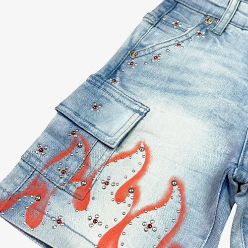 Elite Premium Denim – Winners Embellished Denim Shorts Ice Wash