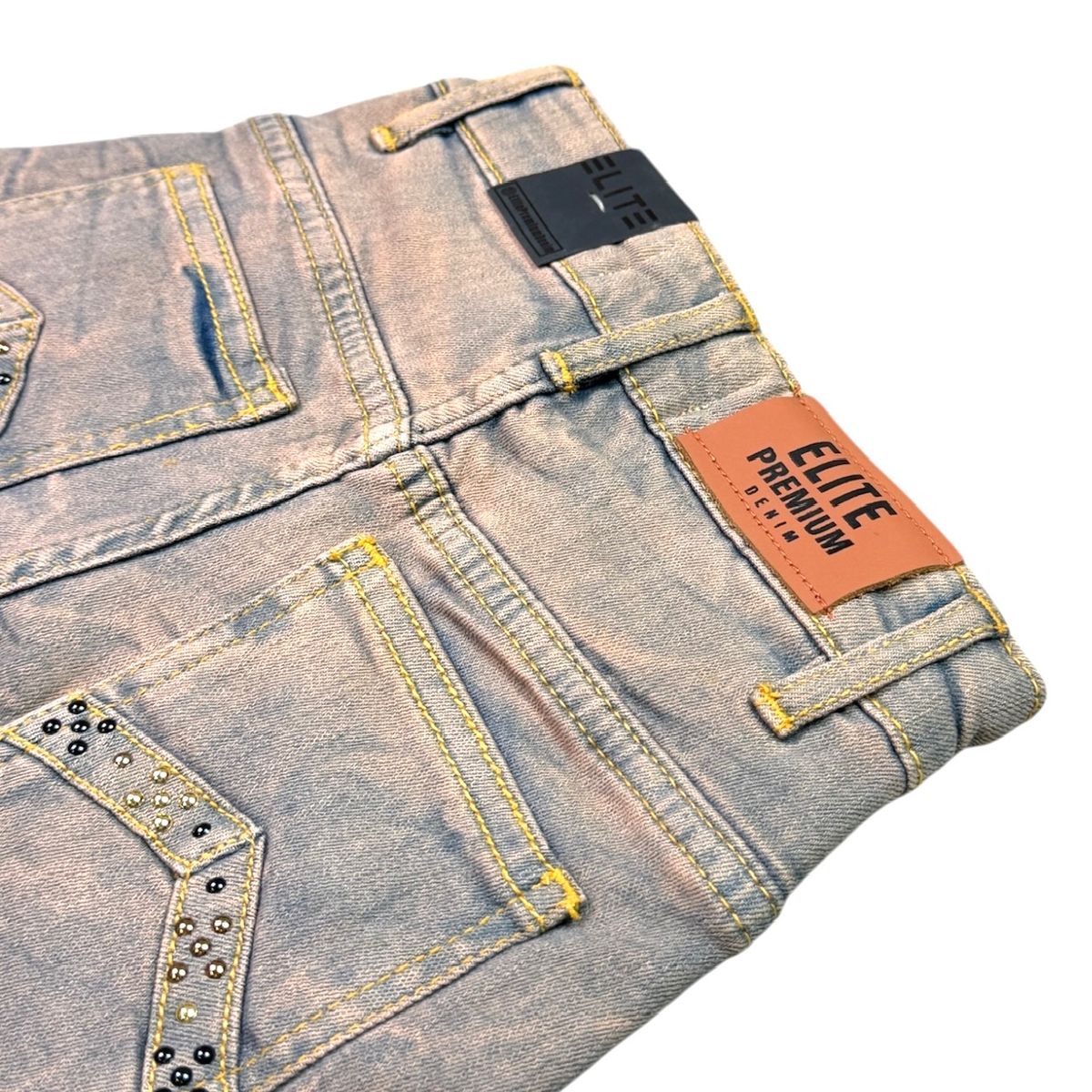 Elite Premium Denim – Pyramids Embellished Denim Shorts Vintage Wash