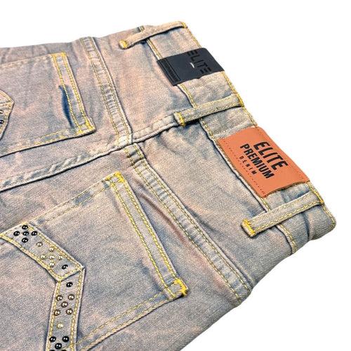 Elite Premium Denim – Pyramids Embellished Denim Shorts Vintage Wash