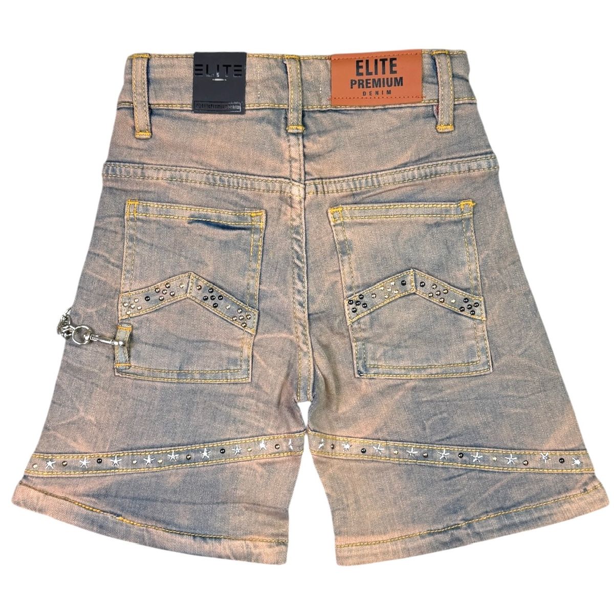 Elite Premium Denim – Pyramids Embellished Denim Shorts Vintage Wash