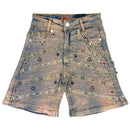 Elite Premium Denim – Pyramids Embellished Denim Shorts Vintage Wash