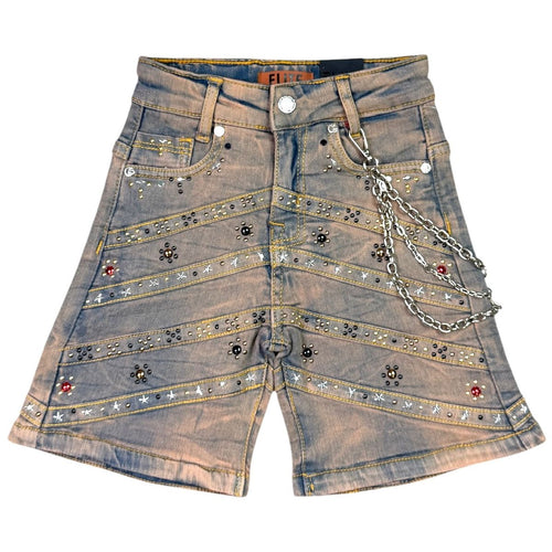 Elite Premium Denim – Pyramids Embellished Denim Shorts Vintage Wash