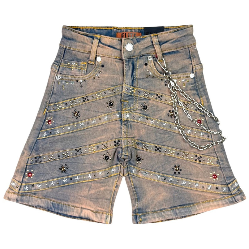 Elite Premium Denim – Pyramids Embellished Denim Shorts Vintage Wash