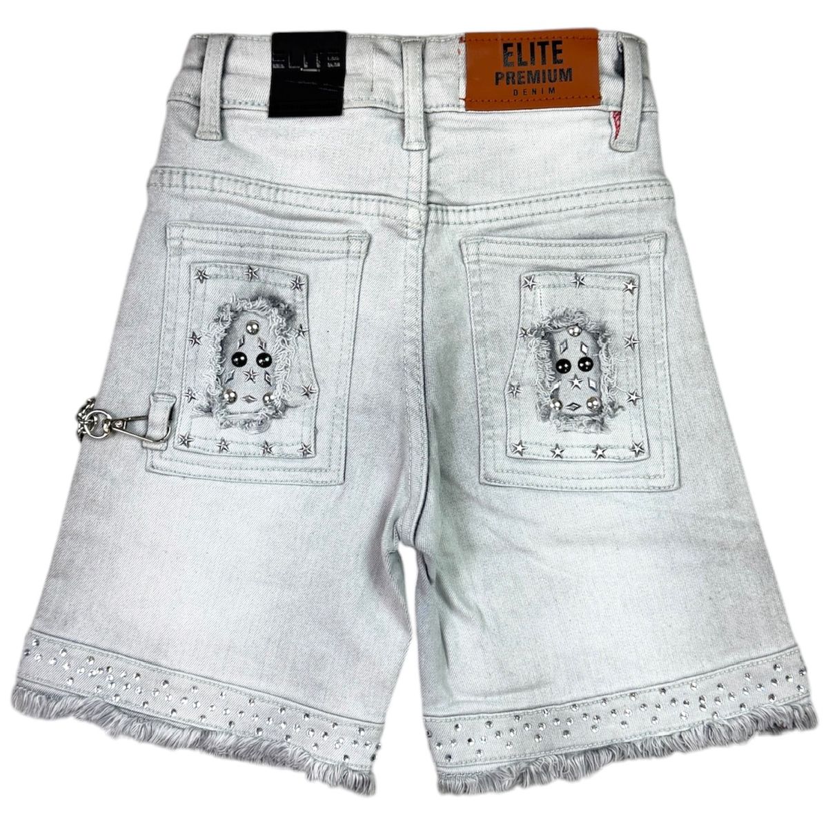 Elite Premium Denim Flint Embellished Denim Shorts – Grey Wash