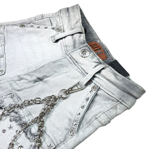 Elite Premium Denim Flint Embellished Denim Shorts – Grey Wash