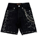 Elite Premium Denim Moon Phase Embellished Denim Shorts – Jet Black