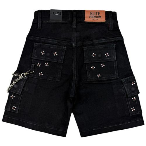 Elite Premium Denim Winners Embellished Denim Shorts – Jet Black