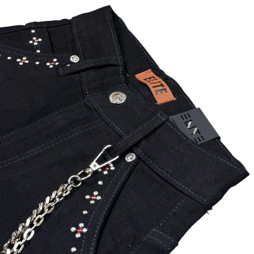 Elite Premium Denim Winners Embellished Denim Shorts – Jet Black