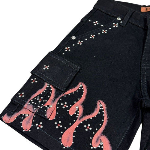 Elite Premium Denim Winners Embellished Denim Shorts – Jet Black
