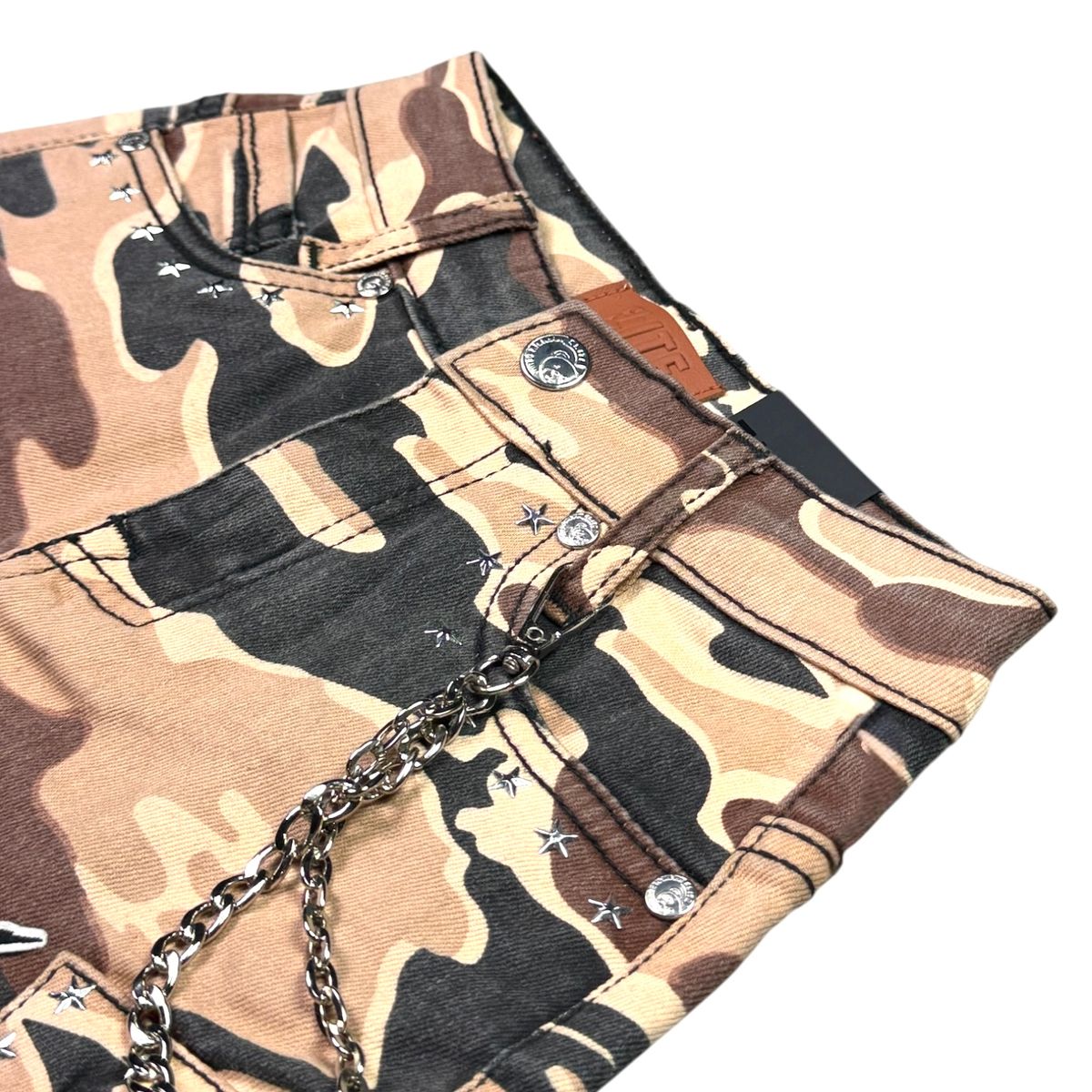 Elite Premium Denim – A12 Patch-Work Embellished Denim Shorts Army Camo