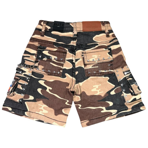 Elite Premium Denim – A12 Patch-Work Embellished Denim Shorts Army Camo