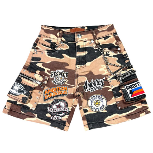 Elite Premium Denim – A12 Patch-Work Embellished Denim Shorts Army Camo