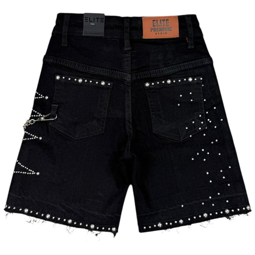 Elite Premium Denim Moon Phase Embellished Denim Shorts – Jet Black