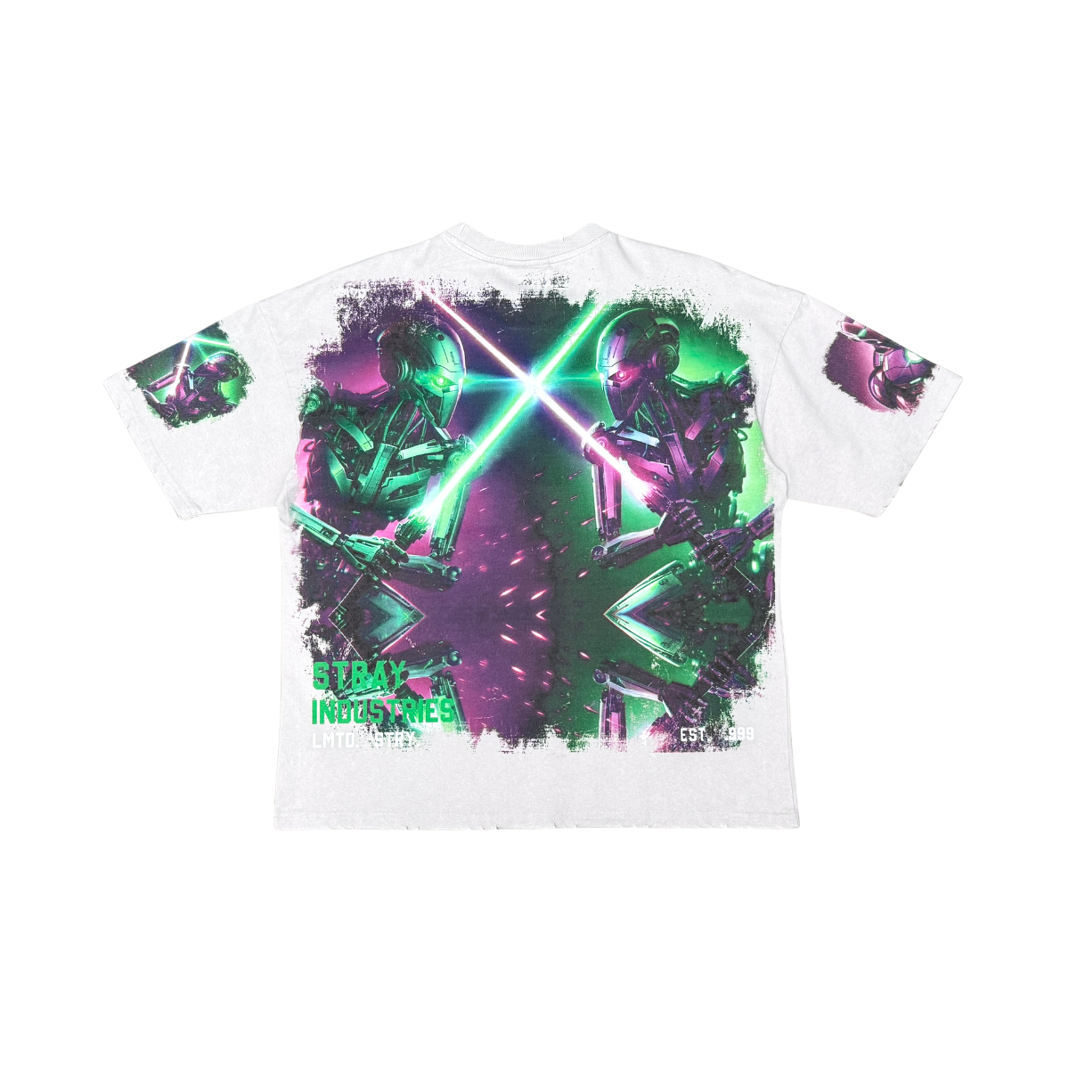 Stray Acid Washed Digital Print Metal Stud Trim T-Shirt – Oat