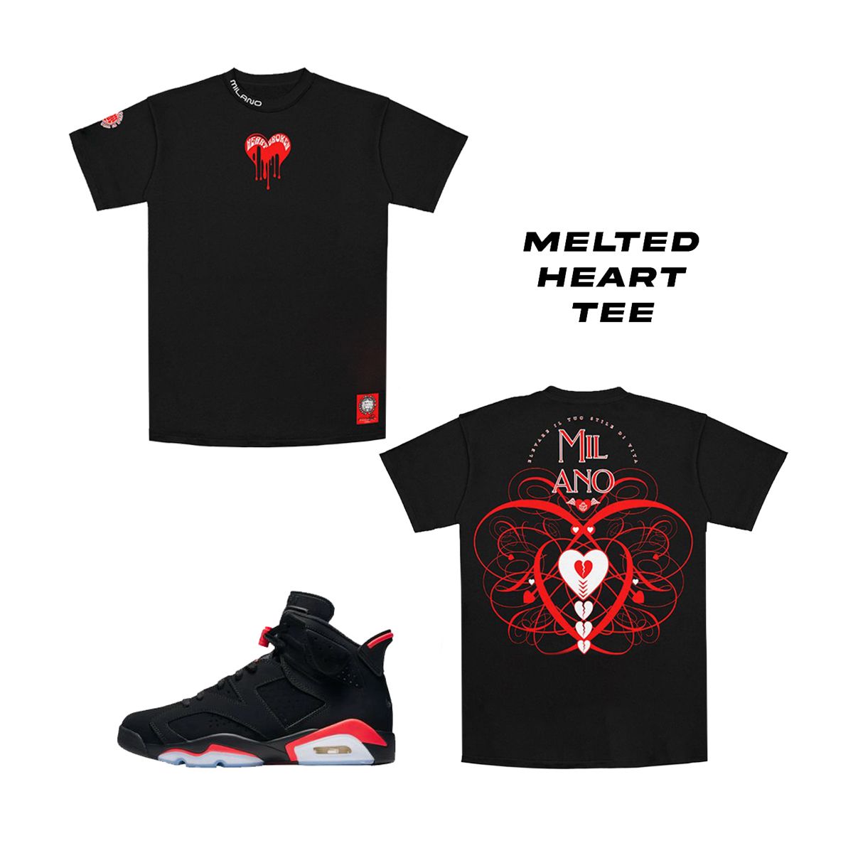 PREMIUM MILANO Melted Heart Crew Neck T-Shirt Black