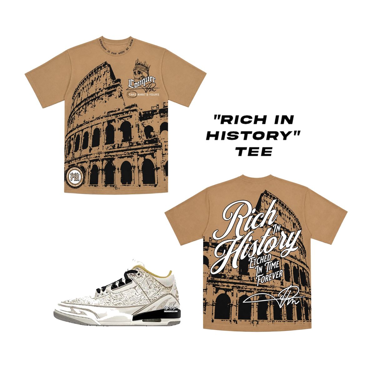 PREMIUM MILANO Rich In History Crew Neck T-Shirt Khaki