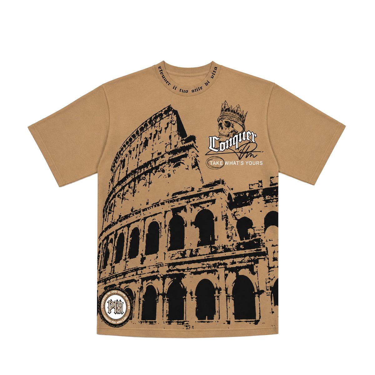 PREMIUM MILANO Rich In History Crew Neck T-Shirt Khaki