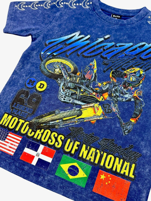 Elite Premium Denim Motocross Premium Embellished Kids Tee