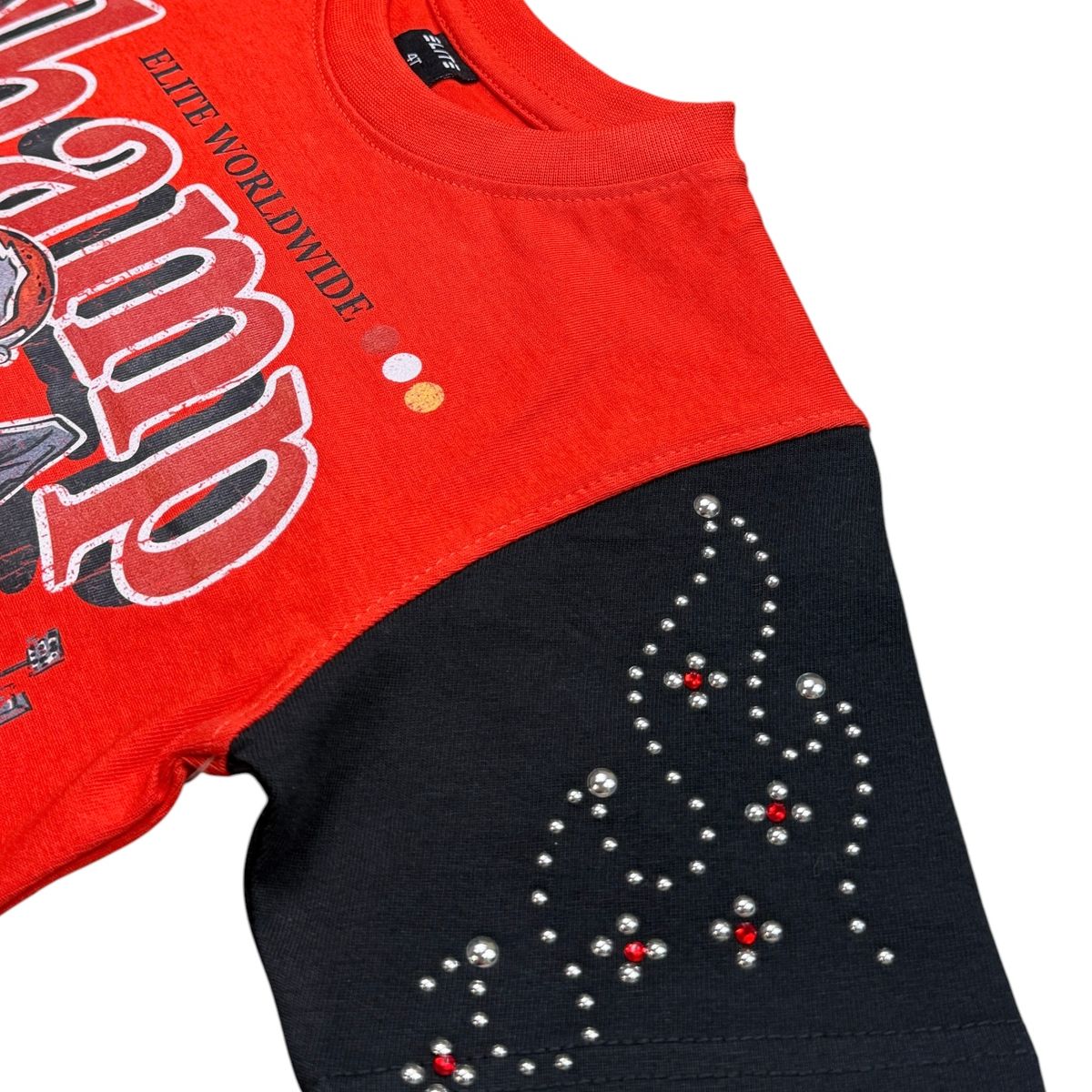 Elite Premium Denim Champ Premium Embellished Kids Tee – Red/Black