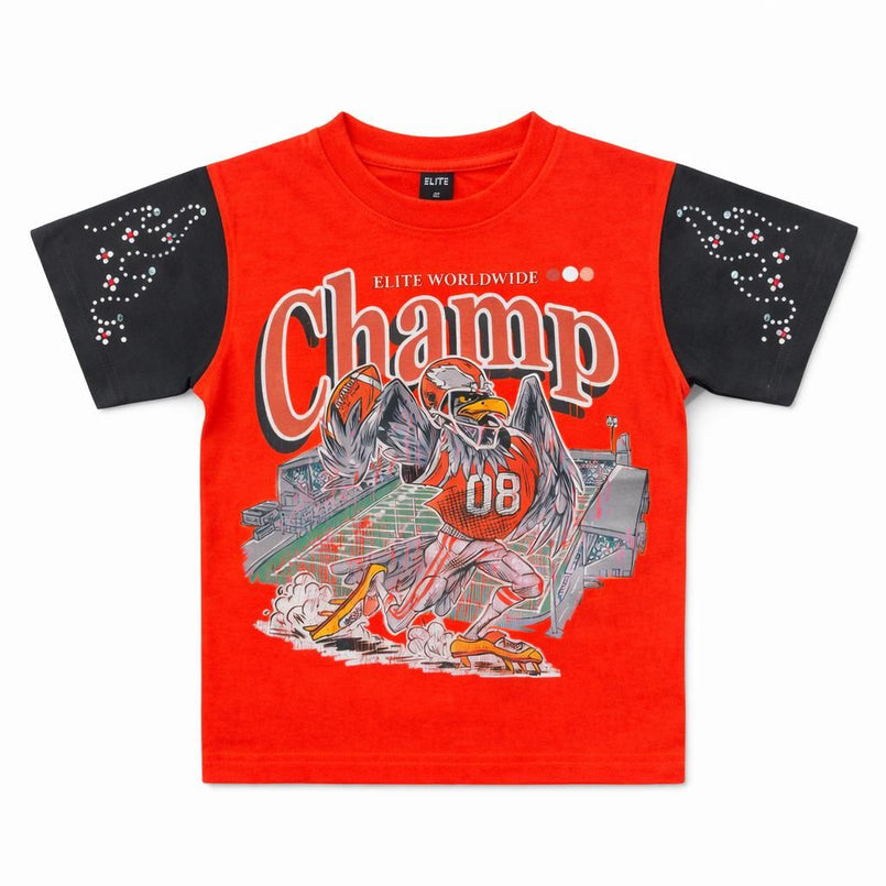 Elite Premium Denim Champ Premium Embellished Kids Tee – Red/Black
