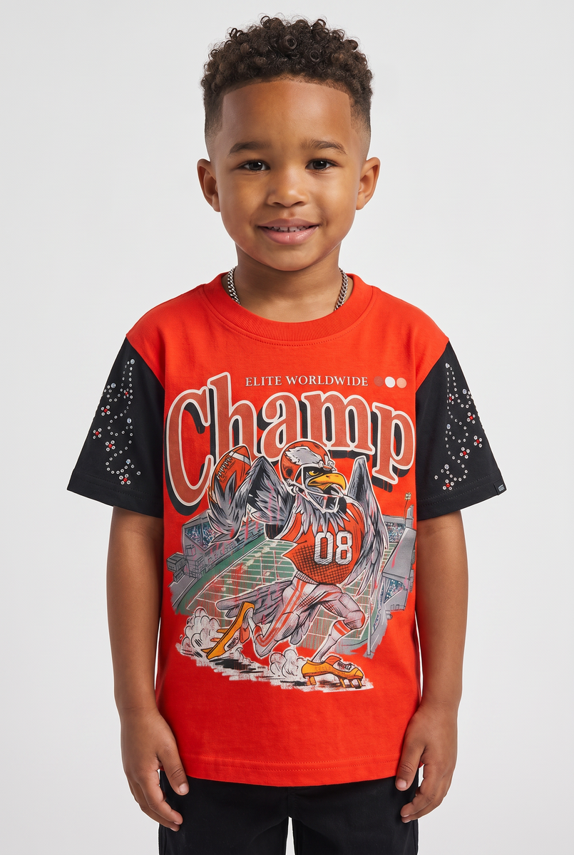 Elite Premium Denim Champ Premium Embellished Kids Tee – Red/Black