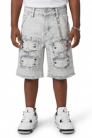 Elite Premium Denim Flint Embellished Denim Shorts – Grey Wash