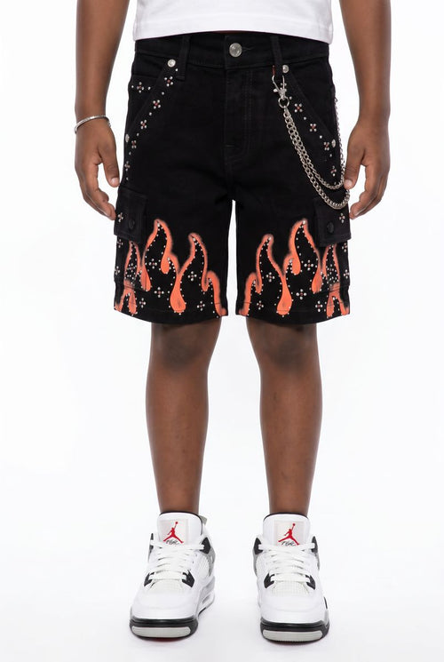 Elite Premium Denim Winners Embellished Denim Shorts – Jet Black