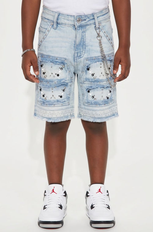 Elite Premium Denim – Flint Embellished Denim Shorts Ice Wash