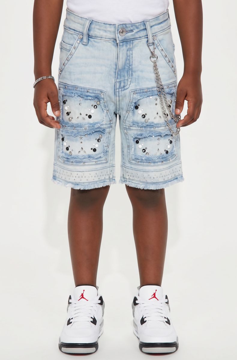Elite Premium Denim – Flint Embellished Denim Shorts Ice Wash